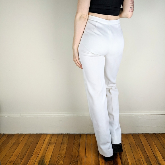 VTG 70s White High Waisted Straight Leg Trousers - Picture 7 of 12